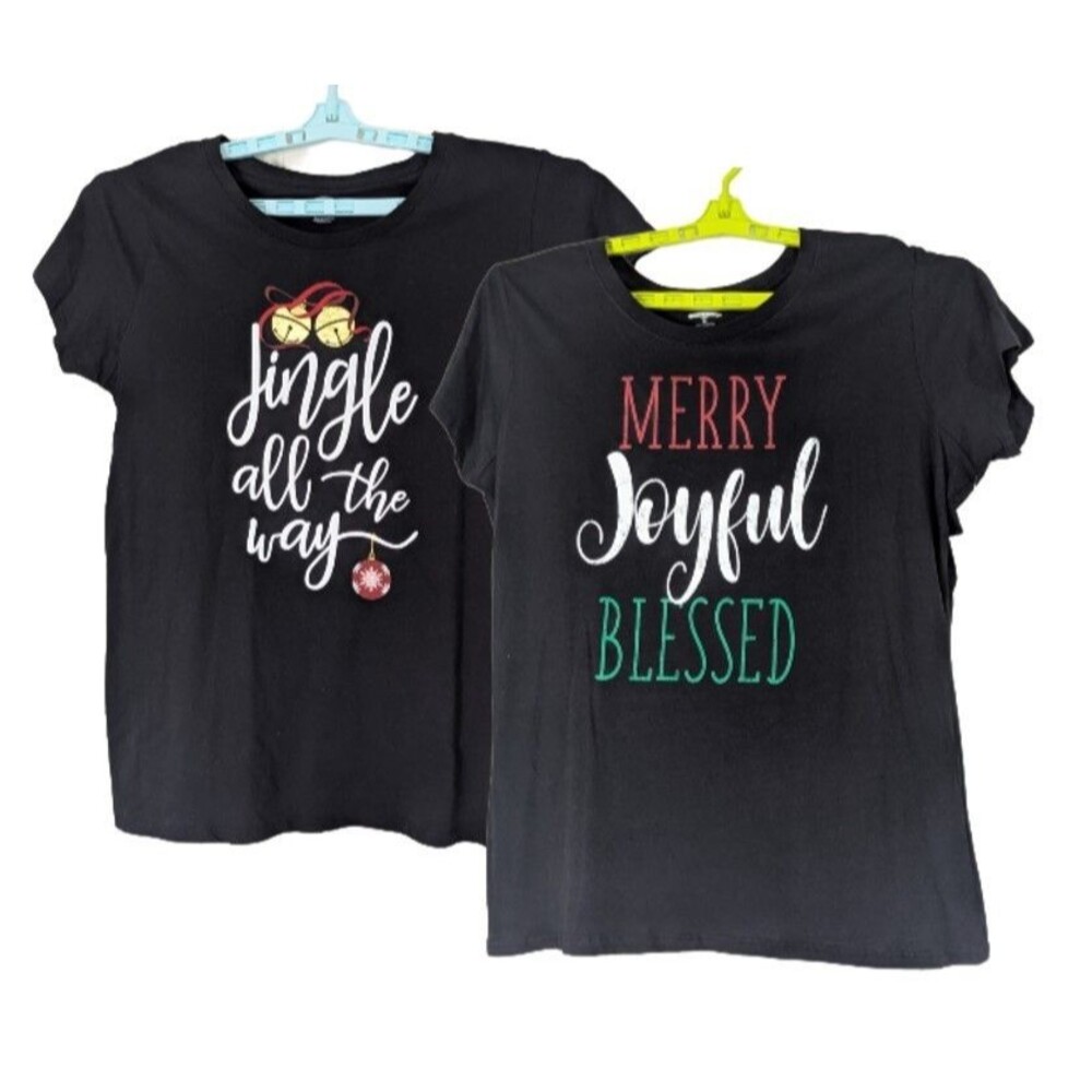 NWT LOT OF 2 Holiday Time Christmas Graphic T-Shirt 2XL Black S/S Festive Jingle